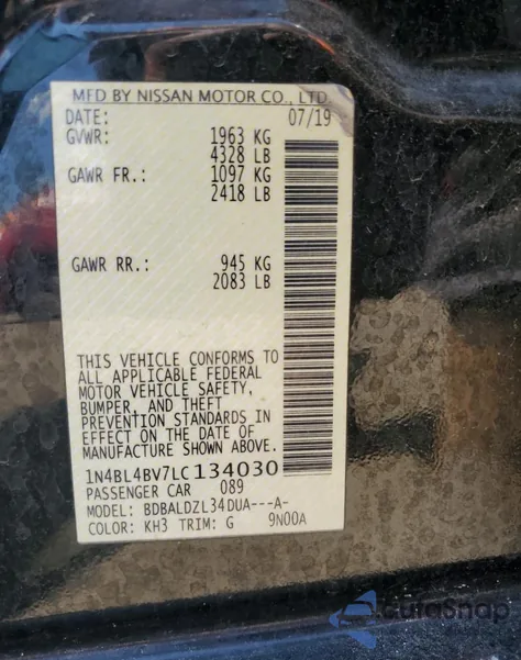 2020 Nissan Altima S from USA, damaged, VIN 1N4BL4BV7LC134030